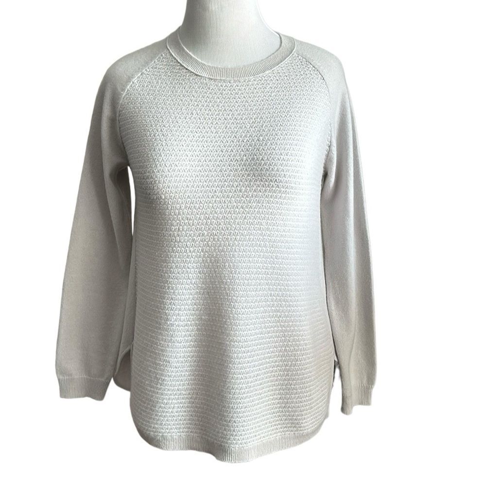 ALLUDE Women’s Cashmere Textured Long Sleeve Light Grey Relaxed Fit Sweater M